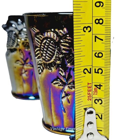 Vtg Mayfair Open Rose Pitcher Amethyst Carnival Glass & 3 Drinking Cups Set - Picture 7 of 16